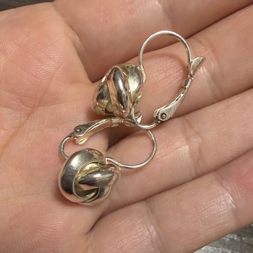 Sterling Silver Knot Drop Leverback Earrings - Silver - Picture 5 of 5